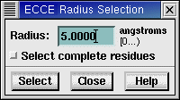 Radius Selection window