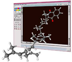 Screen shot of Builder with a molecule growing out of the screen